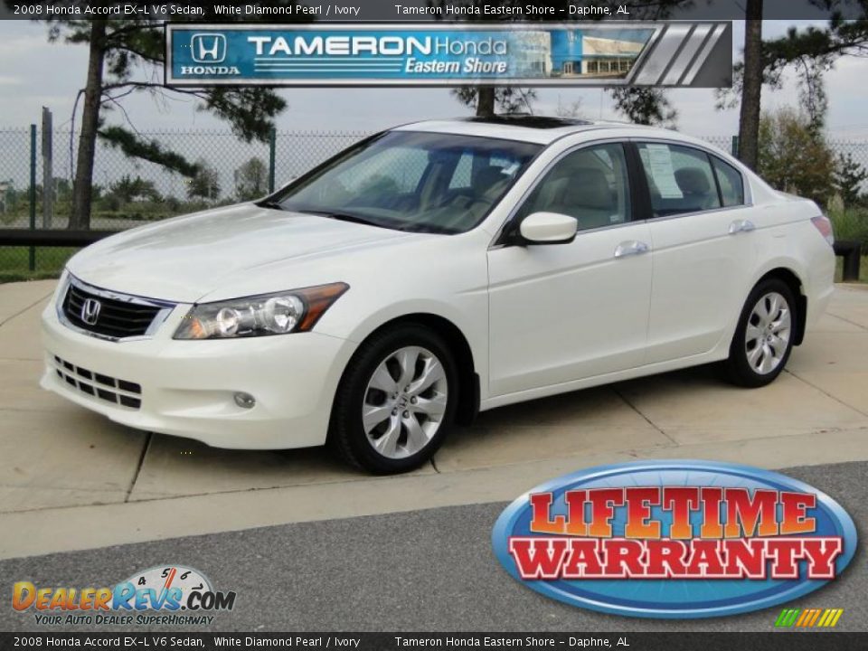 2008 Honda Accord EX-L V6 Sedan White Diamond Pearl / Ivory Photo #1