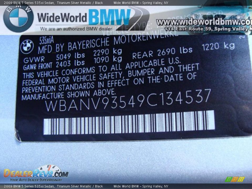 2009 BMW 5 Series 535xi Sedan Titanium Silver Metallic / Black Photo #15