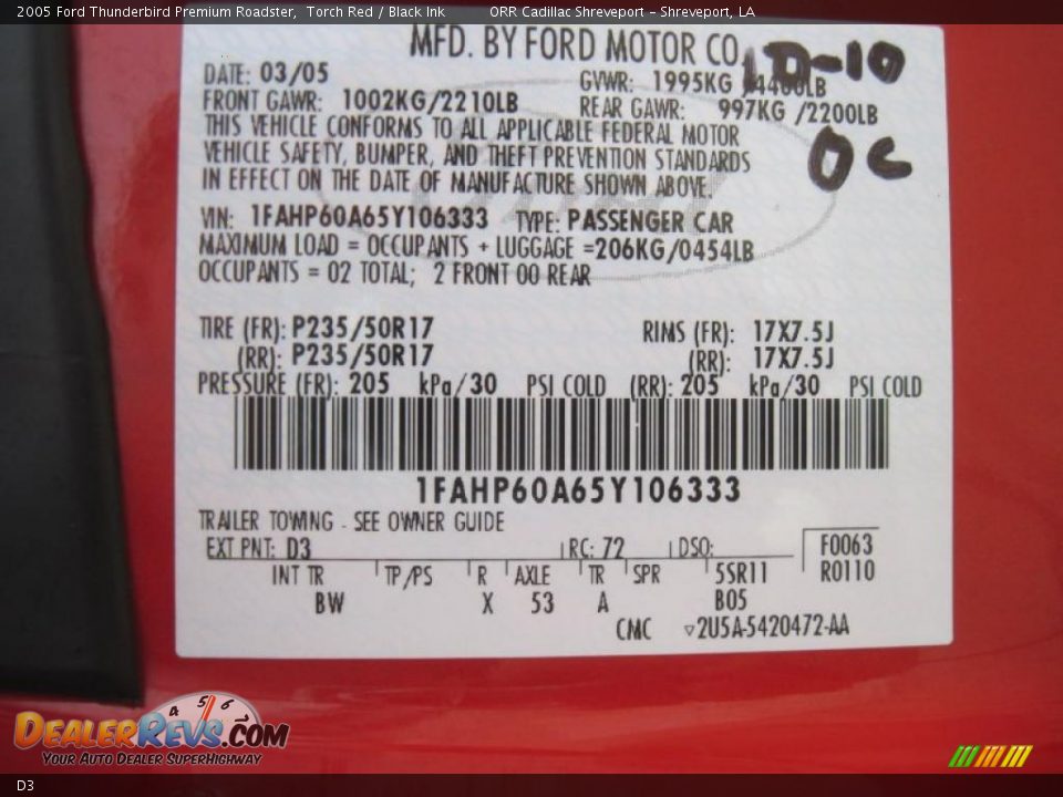 Ford Color Code D3 Torch Red