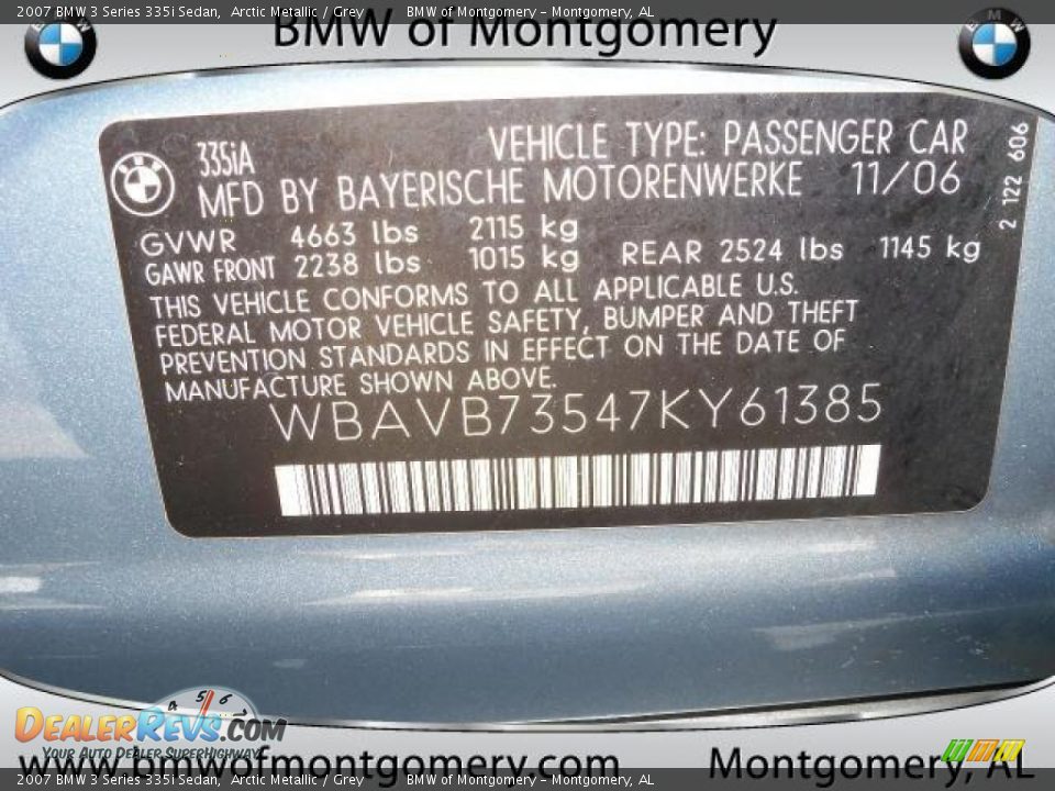 2007 BMW 3 Series 335i Sedan Arctic Metallic / Grey Photo #21