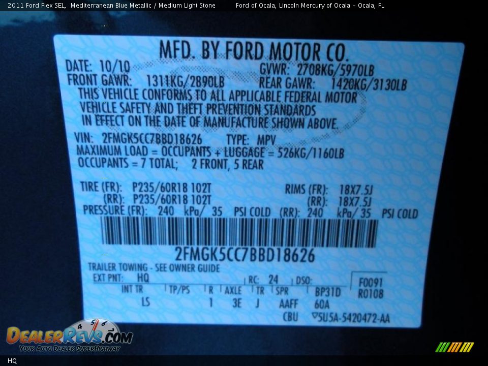 Ford Color Code HQ Mediterranean Blue Metallic