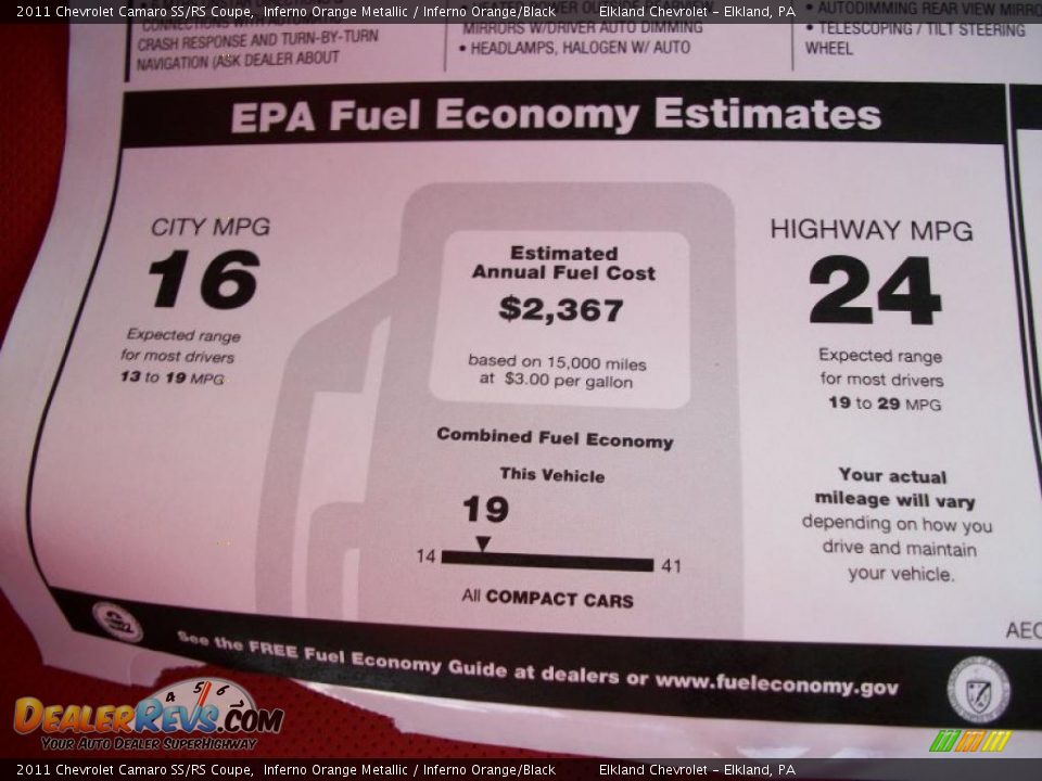 2011 Chevrolet Camaro SS/RS Coupe Window Sticker Photo #17