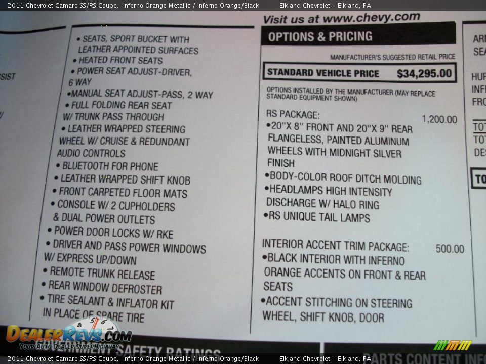 2011 Chevrolet Camaro SS/RS Coupe Window Sticker Photo #19