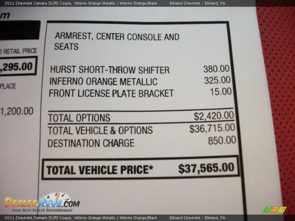 2011 Chevrolet Camaro SS/RS Coupe Window Sticker Photo #20