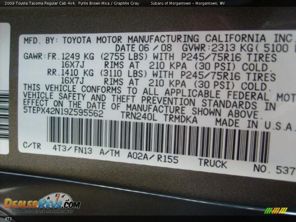 Toyota Color Code 4T3 Pyrite Brown Mica