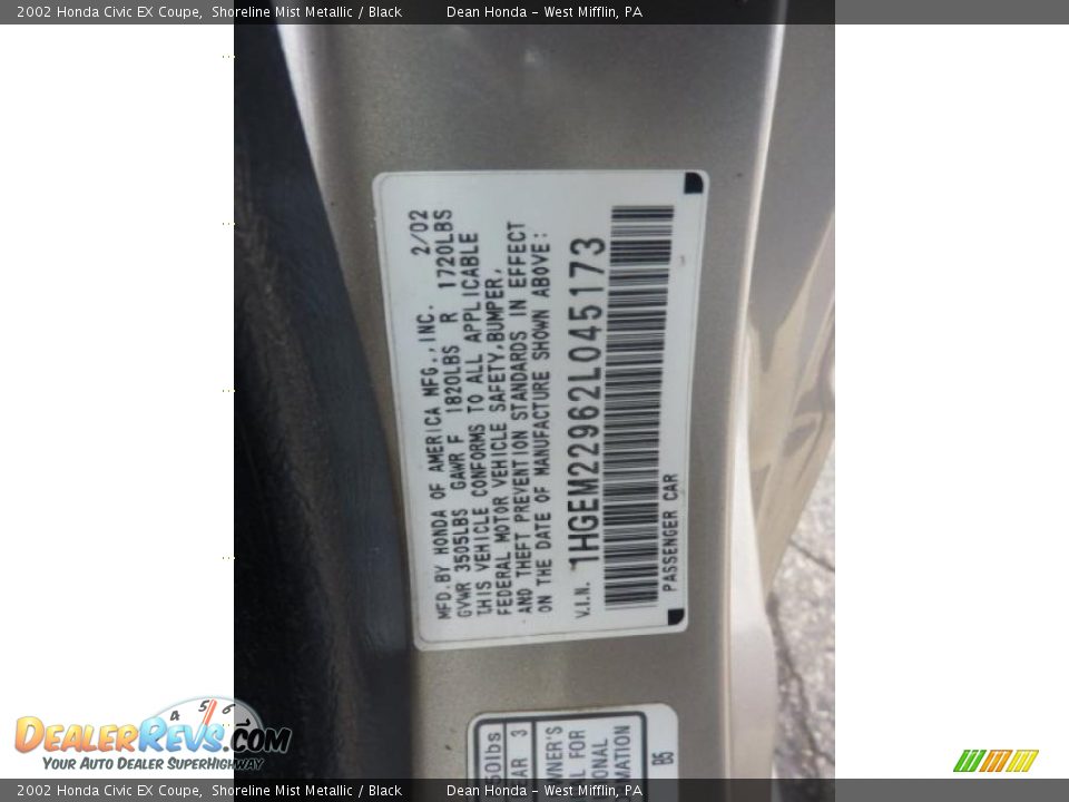 2002 Honda Civic EX Coupe Shoreline Mist Metallic / Black Photo #14