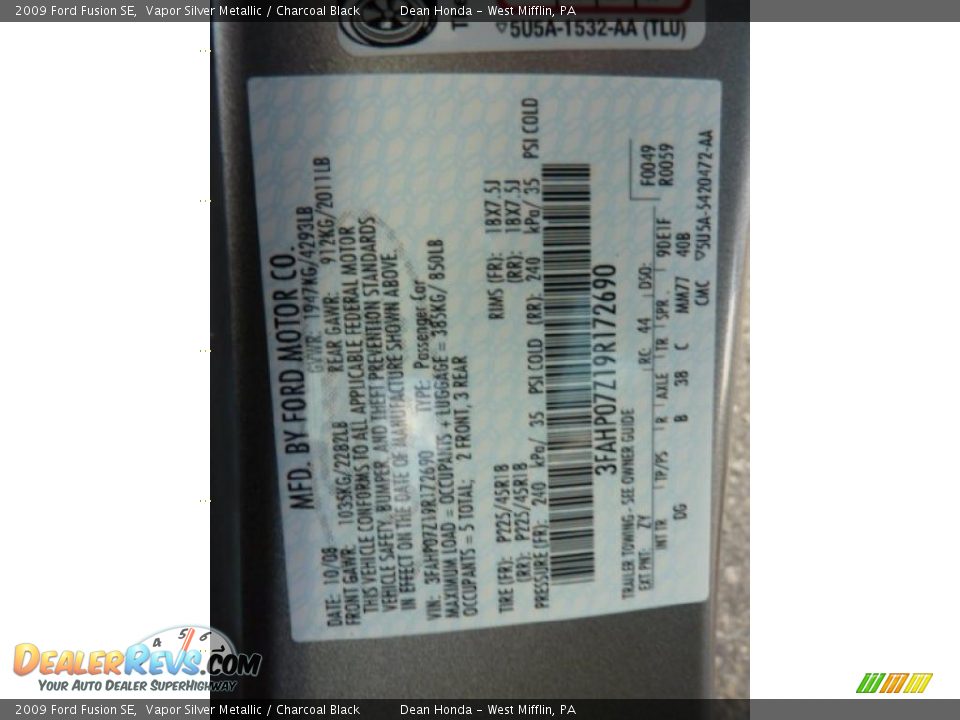 2009 Ford Fusion SE Vapor Silver Metallic / Charcoal Black Photo #14