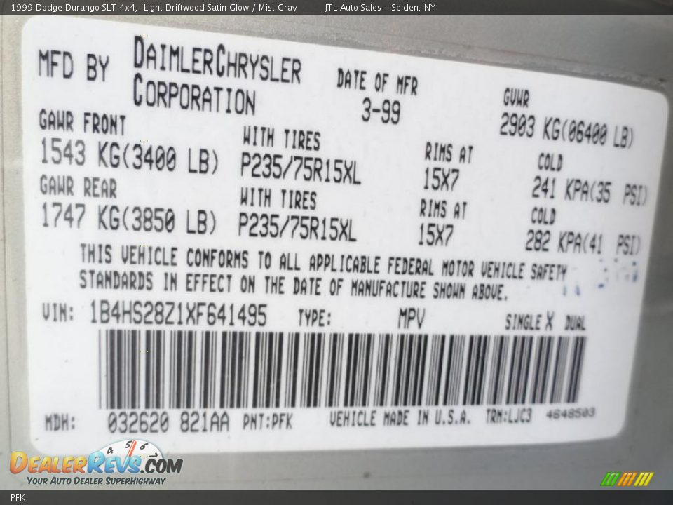 Dodge Color Code PFK Light Driftwood Satin Glow