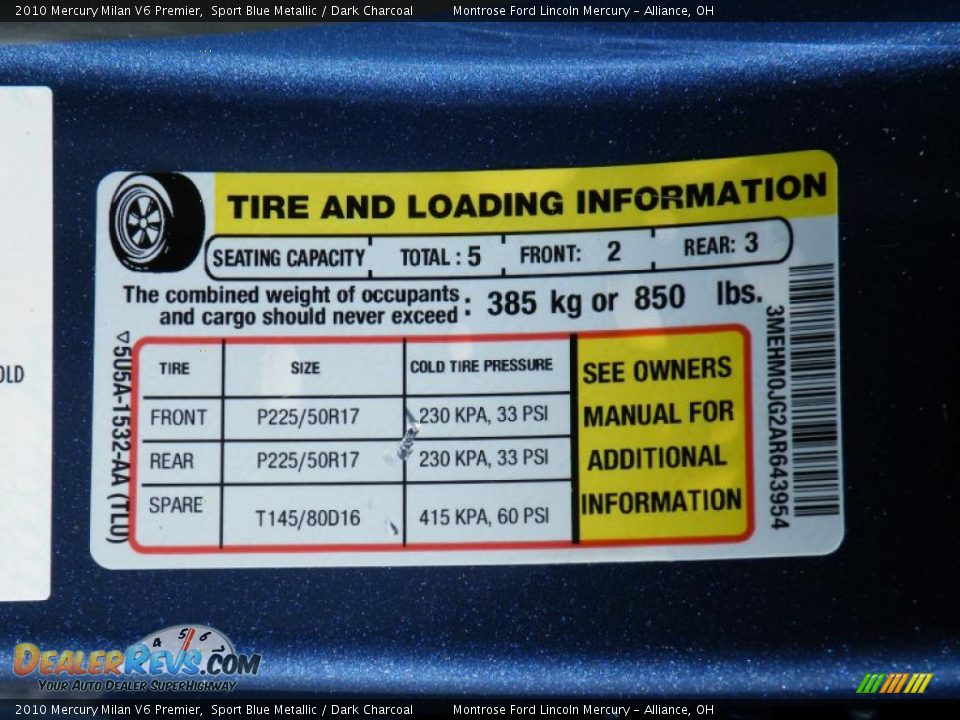 2010 Mercury Milan V6 Premier Sport Blue Metallic / Dark Charcoal Photo #29