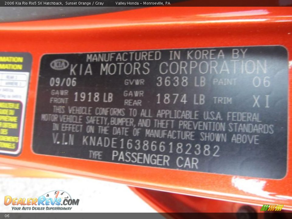 Kia Color Code 06 Sunset Orange