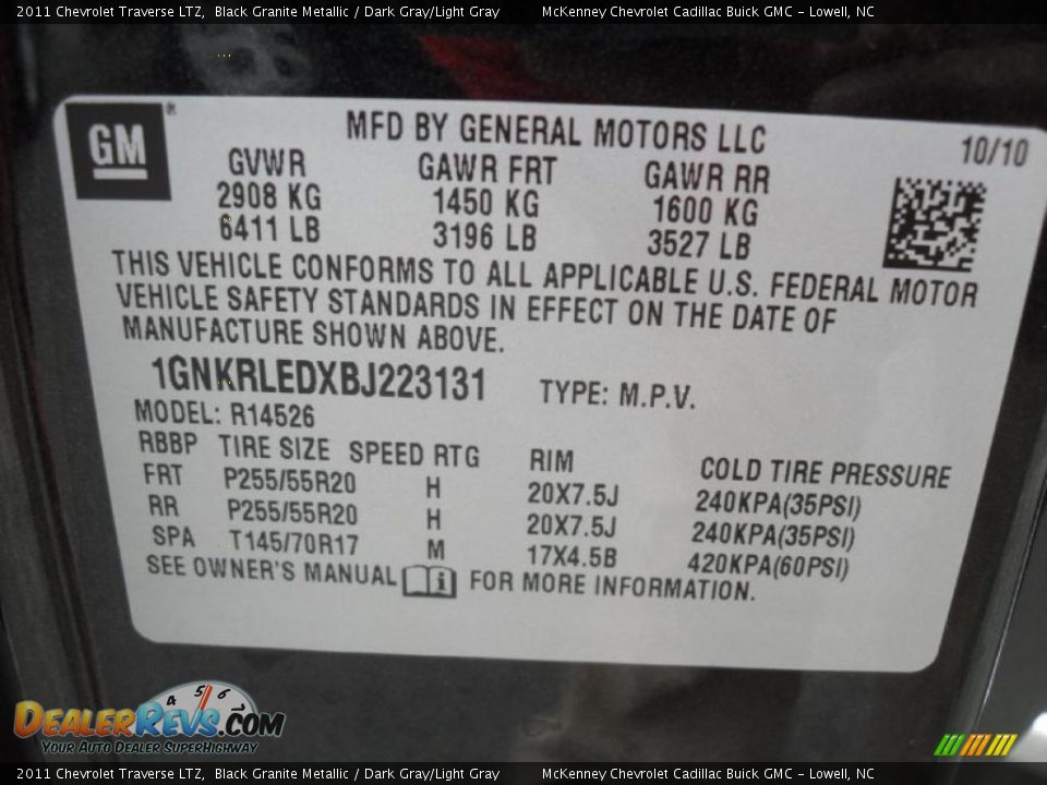 2011 Chevrolet Traverse LTZ Black Granite Metallic / Dark Gray/Light Gray Photo #6