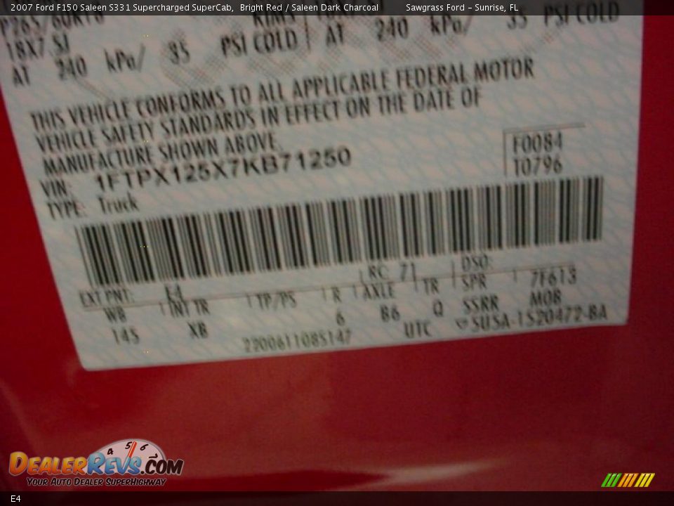 Ford Color Code E4 Bright Red