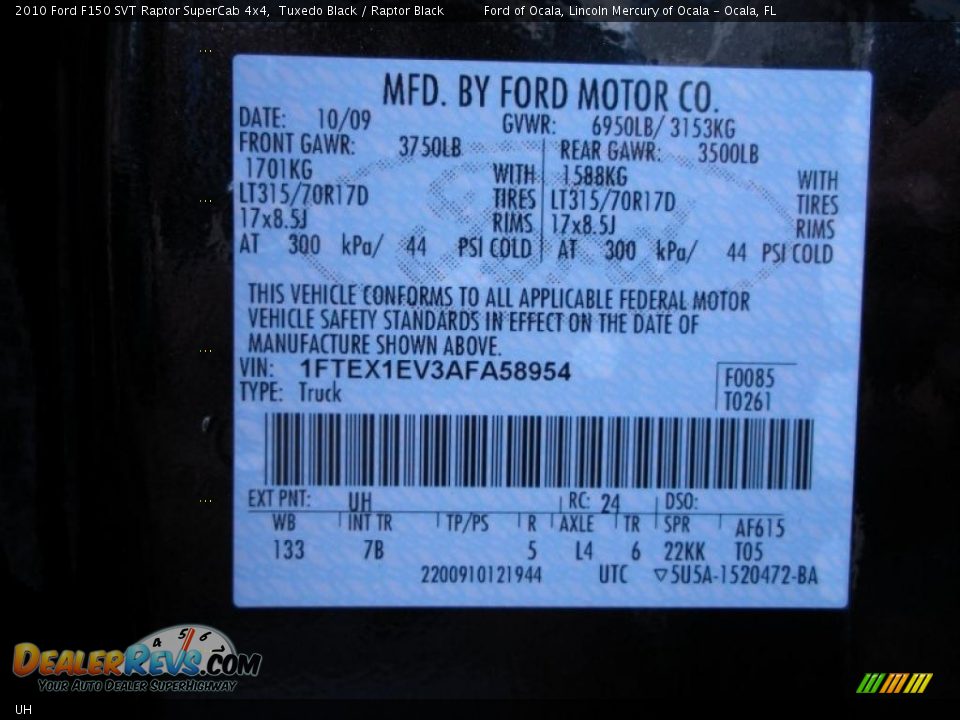 Ford Color Code UH Tuxedo Black