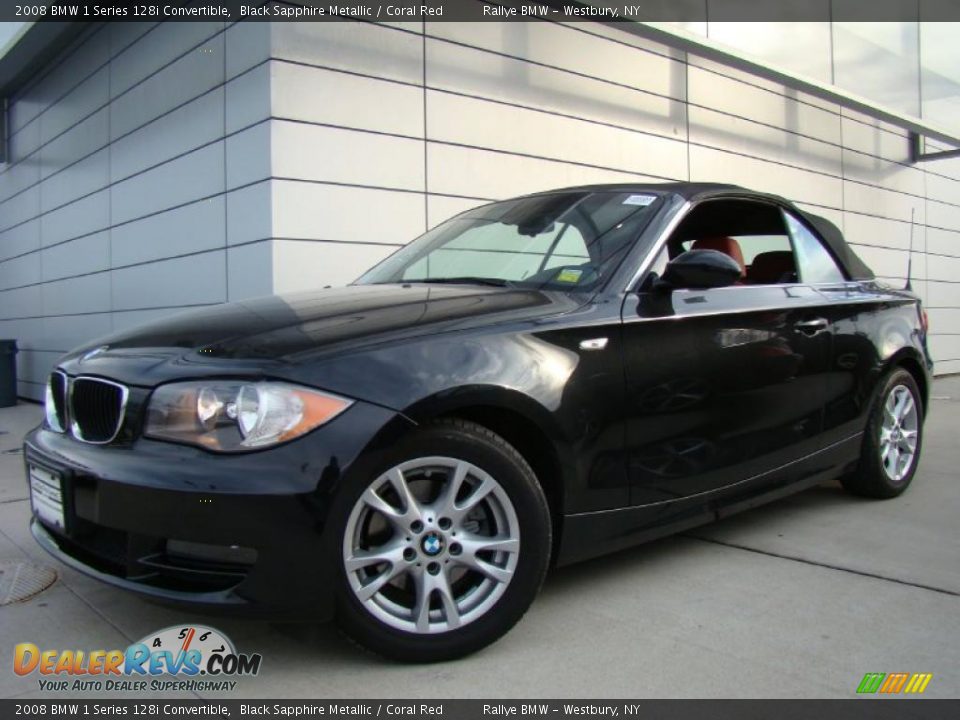 2008 BMW 1 Series 128i Convertible Black Sapphire Metallic / Coral Red Photo #1