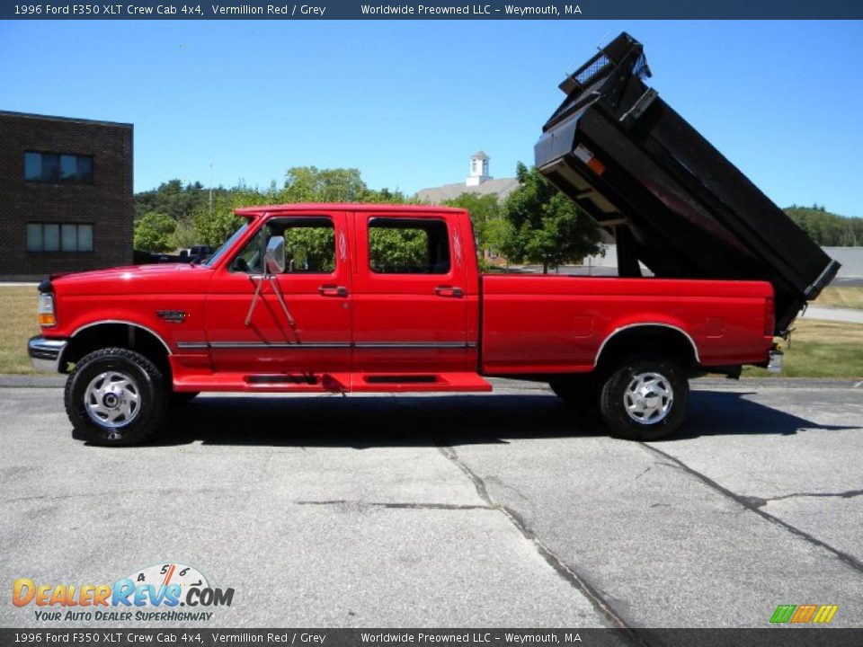 1996 Ford F350 XLT Crew Cab 4x4 Vermillion Red / Grey Photo #1