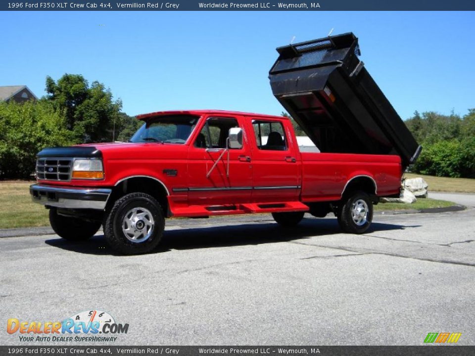 1996 Ford F350 XLT Crew Cab 4x4 Vermillion Red / Grey Photo #3