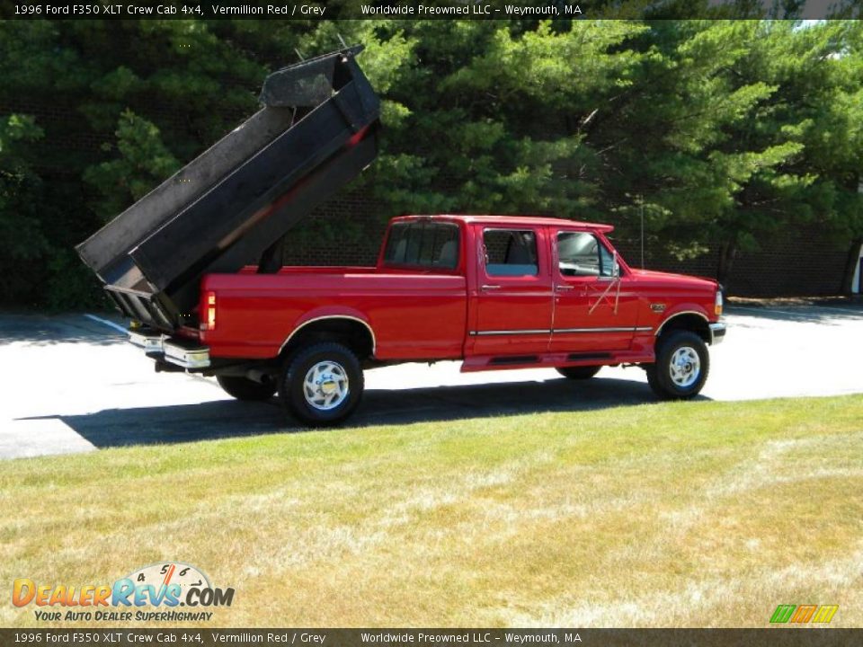 1996 Ford F350 XLT Crew Cab 4x4 Vermillion Red / Grey Photo #9