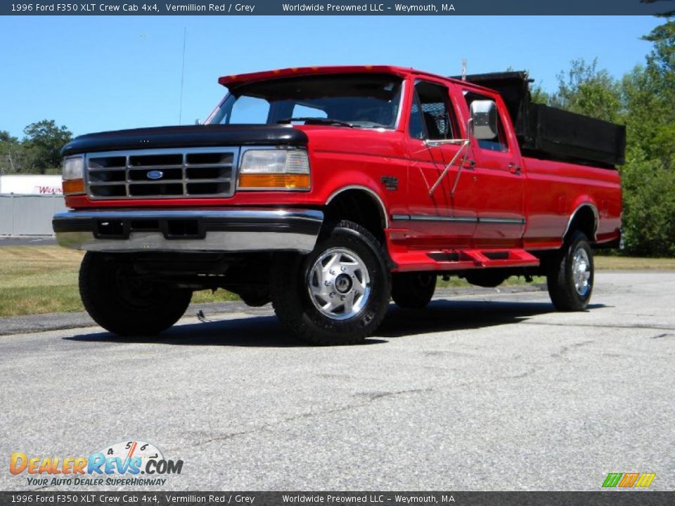 1996 Ford F350 XLT Crew Cab 4x4 Vermillion Red / Grey Photo #15