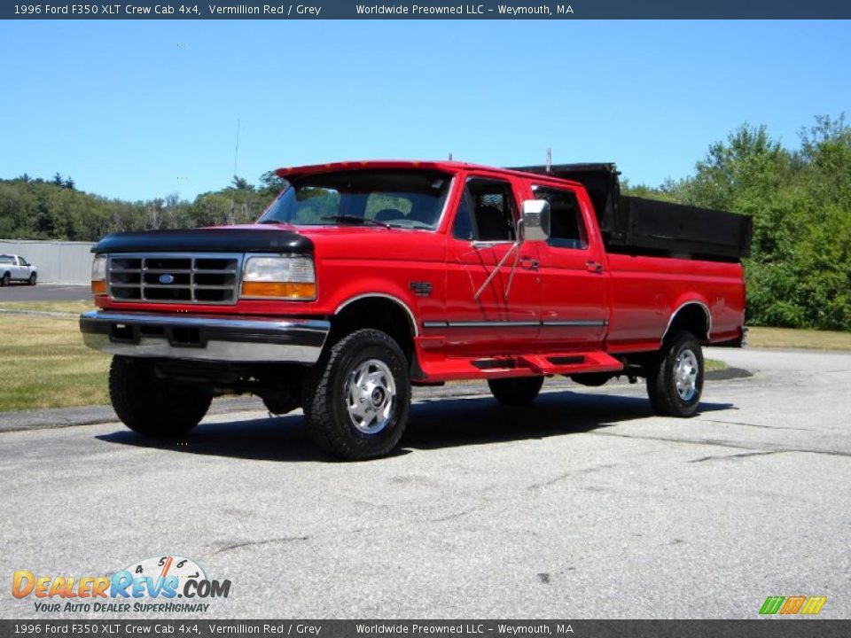 1996 Ford F350 XLT Crew Cab 4x4 Vermillion Red / Grey Photo #16