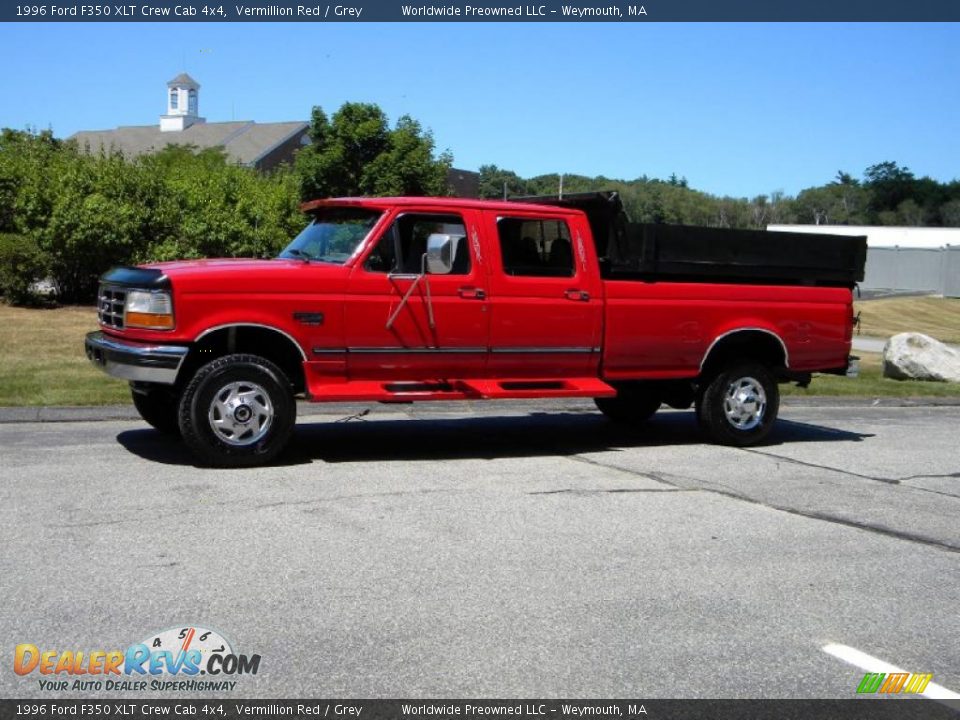 1996 Ford F350 XLT Crew Cab 4x4 Vermillion Red / Grey Photo #18