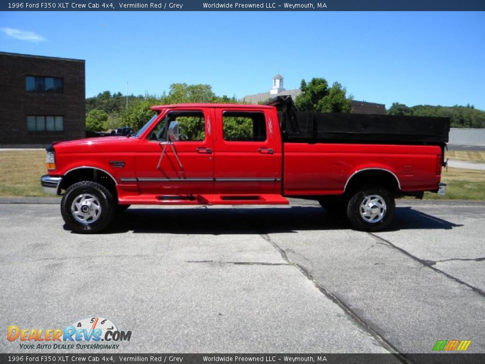 1996 Ford F350 XLT Crew Cab 4x4 Vermillion Red / Grey Photo #19