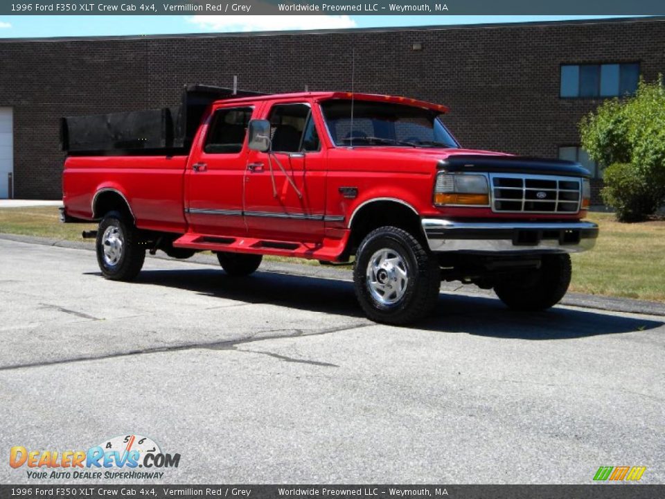 1996 Ford F350 XLT Crew Cab 4x4 Vermillion Red / Grey Photo #27