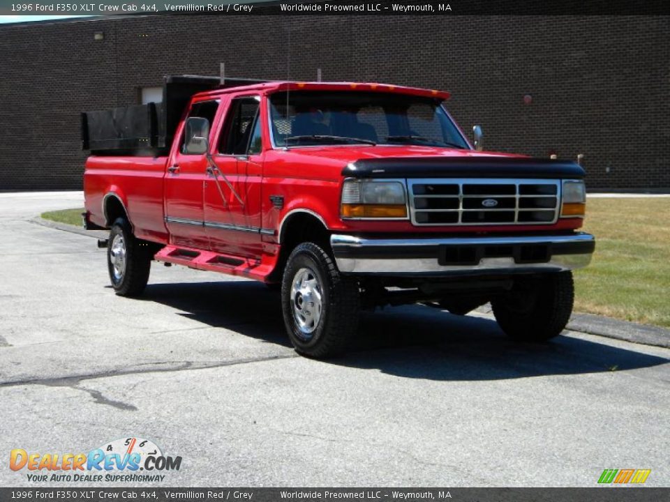 1996 Ford F350 XLT Crew Cab 4x4 Vermillion Red / Grey Photo #28