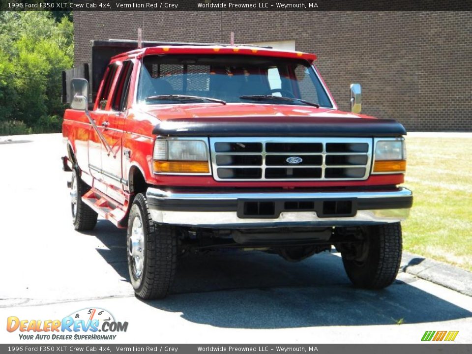 1996 Ford F350 XLT Crew Cab 4x4 Vermillion Red / Grey Photo #29