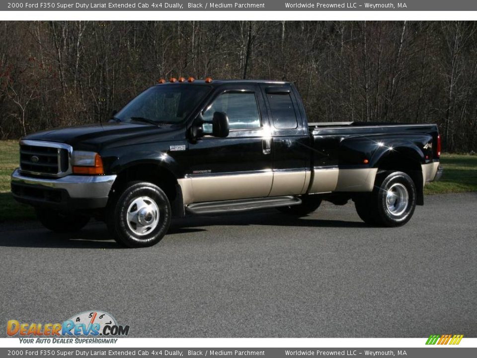 2000 Ford F350 Super Duty Lariat Extended Cab 4x4 Dually Black / Medium Parchment Photo #2