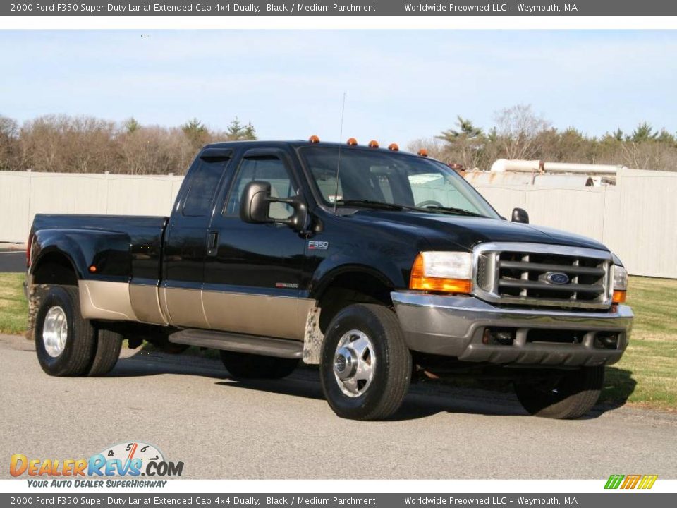 2000 Ford F350 Super Duty Lariat Extended Cab 4x4 Dually Black / Medium Parchment Photo #10