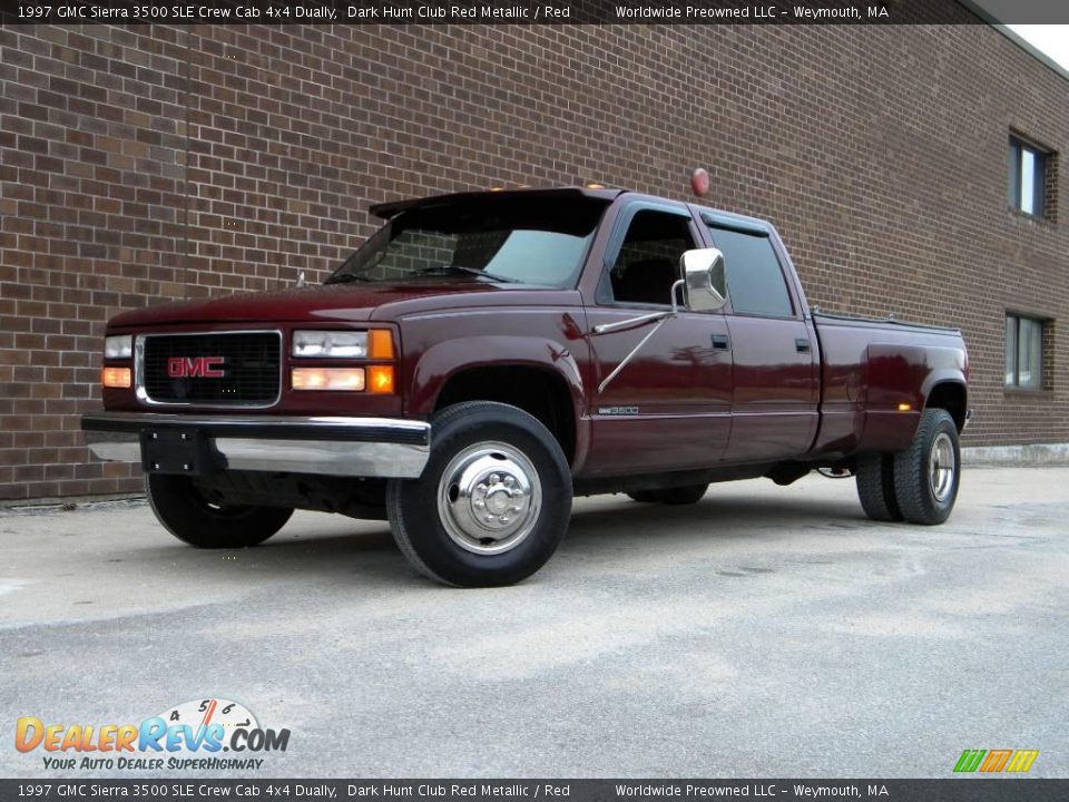 1997 GMC Sierra 3500 SLE Crew Cab 4x4 Dually Dark Hunt Club Red Metallic / Red Photo #1