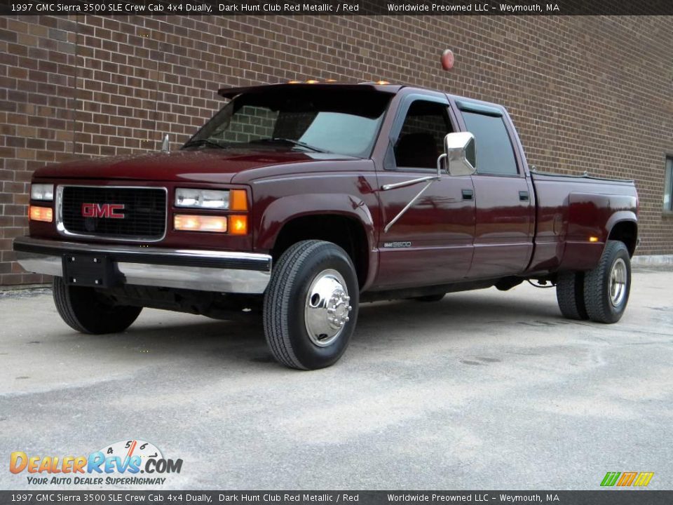 1997 GMC Sierra 3500 SLE Crew Cab 4x4 Dually Dark Hunt Club Red Metallic / Red Photo #2