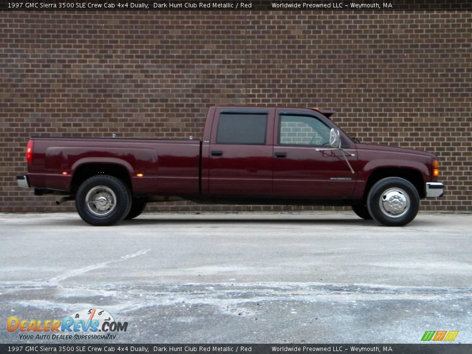 1997 GMC Sierra 3500 SLE Crew Cab 4x4 Dually Dark Hunt Club Red Metallic / Red Photo #10