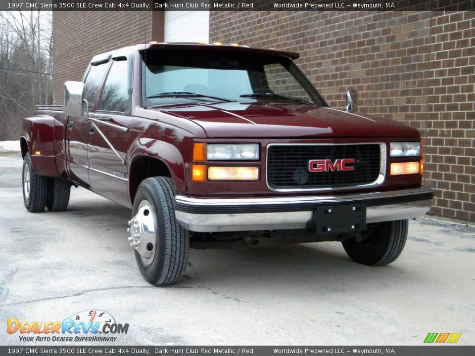 1997 GMC Sierra 3500 SLE Crew Cab 4x4 Dually Dark Hunt Club Red Metallic / Red Photo #12