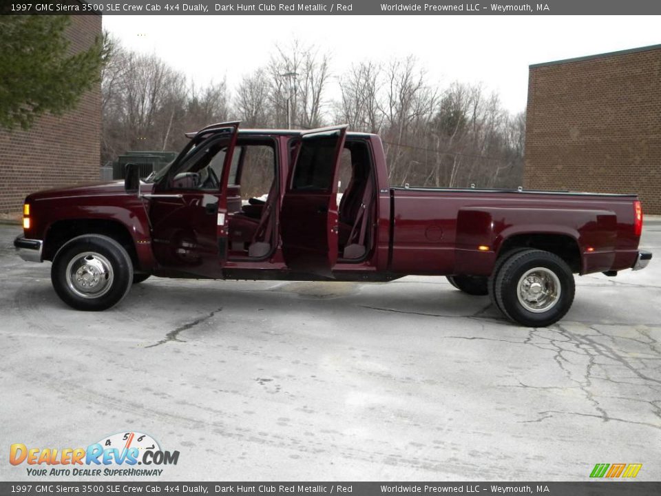 1997 GMC Sierra 3500 SLE Crew Cab 4x4 Dually Dark Hunt Club Red Metallic / Red Photo #17