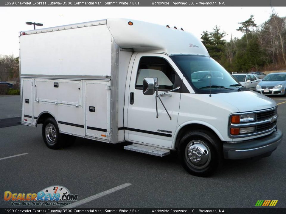 1999 Chevrolet Express Cutaway 3500 Commercial Van Summit White / Blue Photo #2