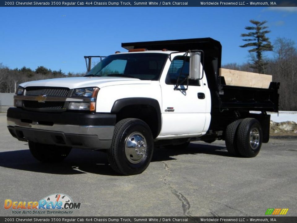 Summit White 2003 Chevrolet Silverado 3500 Regular Cab 4x4 Chassis Dump Truck Photo #3