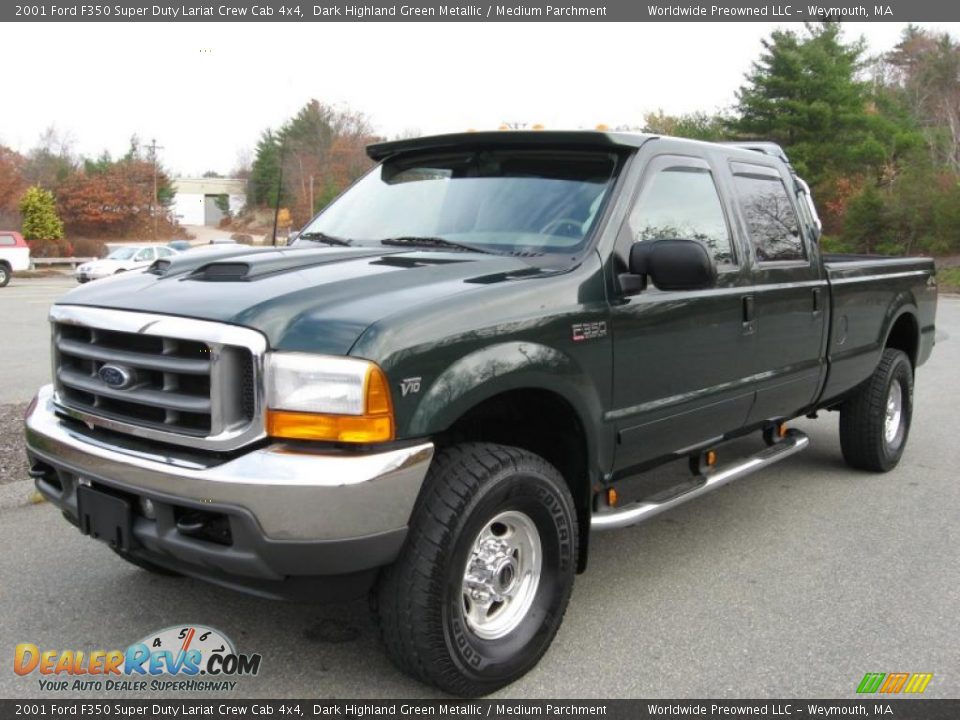 2001 Ford F350 Super Duty Lariat Crew Cab 4x4 Dark Highland Green Metallic / Medium Parchment Photo #2