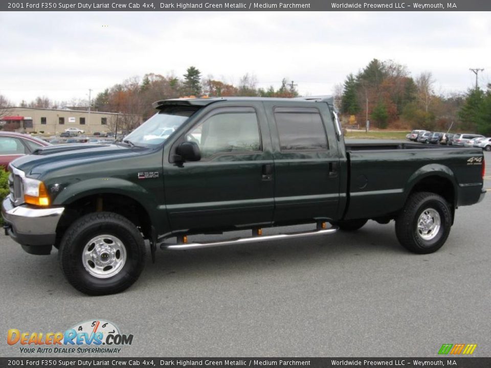 2001 Ford F350 Super Duty Lariat Crew Cab 4x4 Dark Highland Green Metallic / Medium Parchment Photo #4