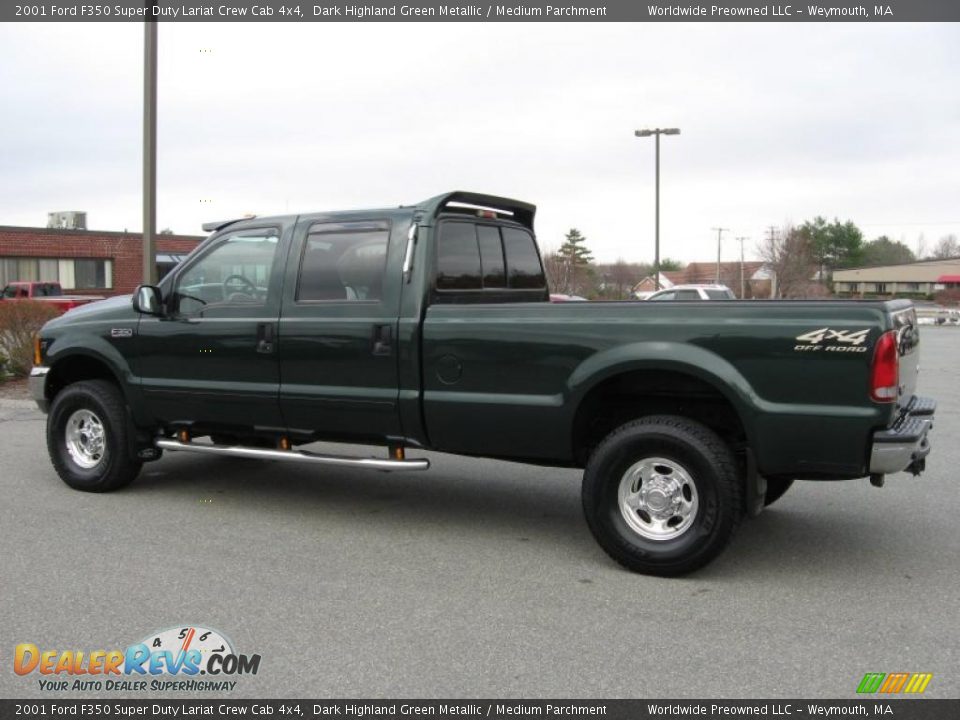 2001 Ford F350 Super Duty Lariat Crew Cab 4x4 Dark Highland Green Metallic / Medium Parchment Photo #6