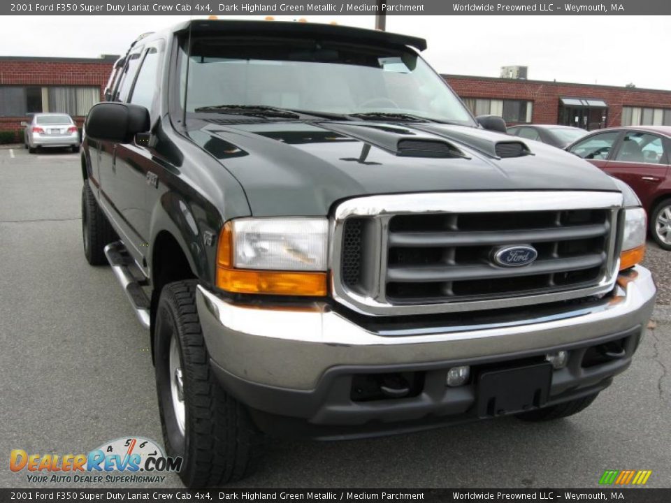 2001 Ford F350 Super Duty Lariat Crew Cab 4x4 Dark Highland Green Metallic / Medium Parchment Photo #7