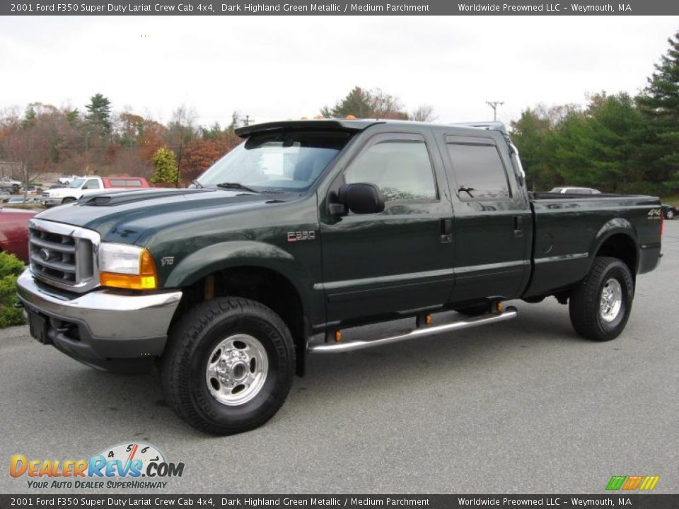 2001 Ford F350 Super Duty Lariat Crew Cab 4x4 Dark Highland Green Metallic / Medium Parchment Photo #12