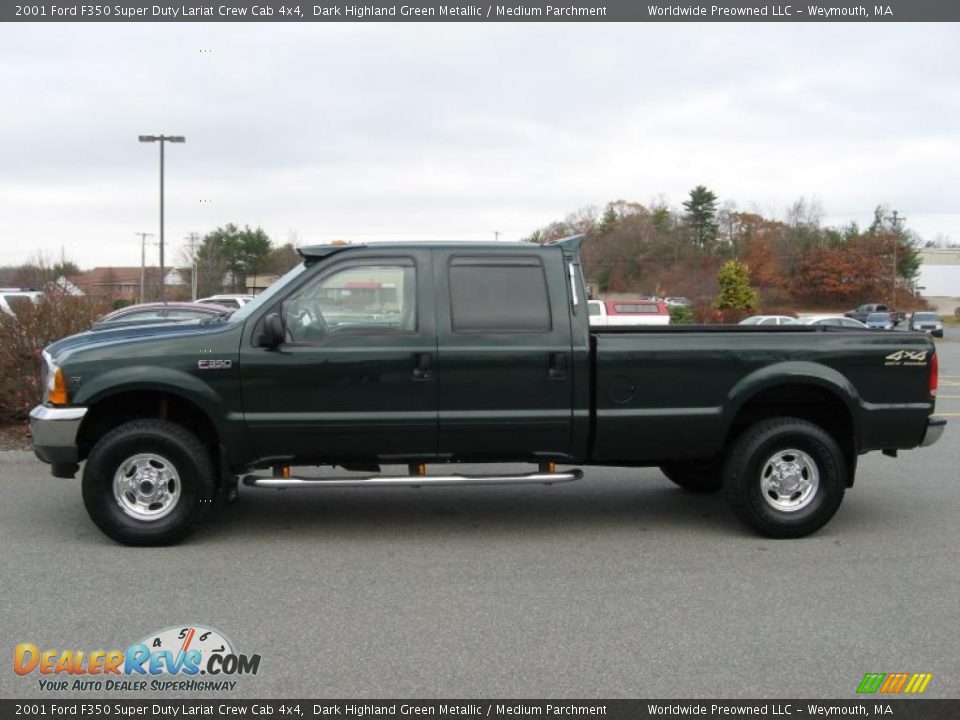 2001 Ford F350 Super Duty Lariat Crew Cab 4x4 Dark Highland Green Metallic / Medium Parchment Photo #14