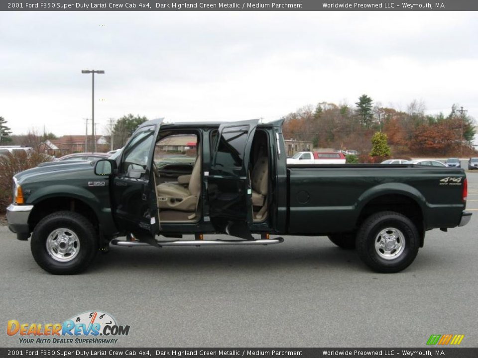 2001 Ford F350 Super Duty Lariat Crew Cab 4x4 Dark Highland Green Metallic / Medium Parchment Photo #16