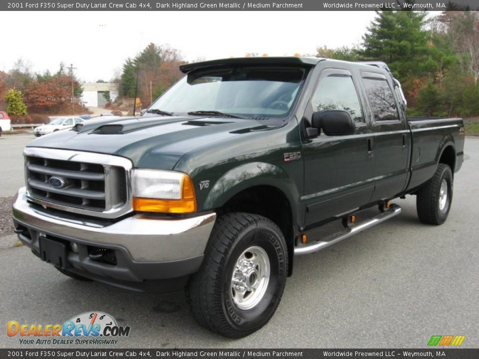 2001 Ford F350 Super Duty Lariat Crew Cab 4x4 Dark Highland Green Metallic / Medium Parchment Photo #20