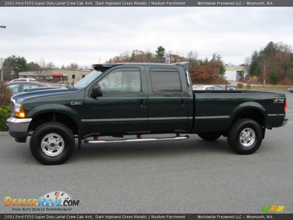 2001 Ford F350 Super Duty Lariat Crew Cab 4x4 Dark Highland Green Metallic / Medium Parchment Photo #22