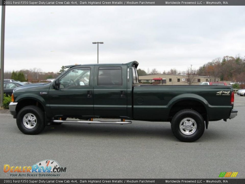 2001 Ford F350 Super Duty Lariat Crew Cab 4x4 Dark Highland Green Metallic / Medium Parchment Photo #24