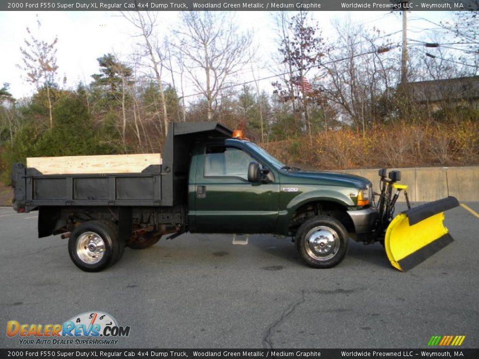 2000 Ford F550 Super Duty XL Regular Cab 4x4 Dump Truck Woodland Green Metallic / Medium Graphite Photo #3