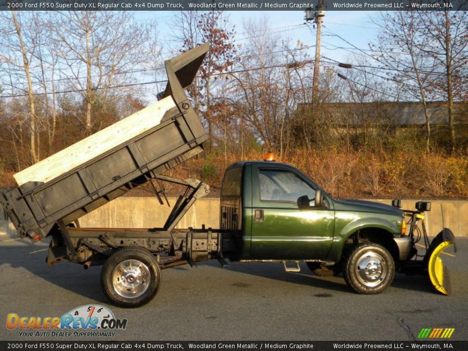 2000 Ford F550 Super Duty XL Regular Cab 4x4 Dump Truck Woodland Green Metallic / Medium Graphite Photo #4