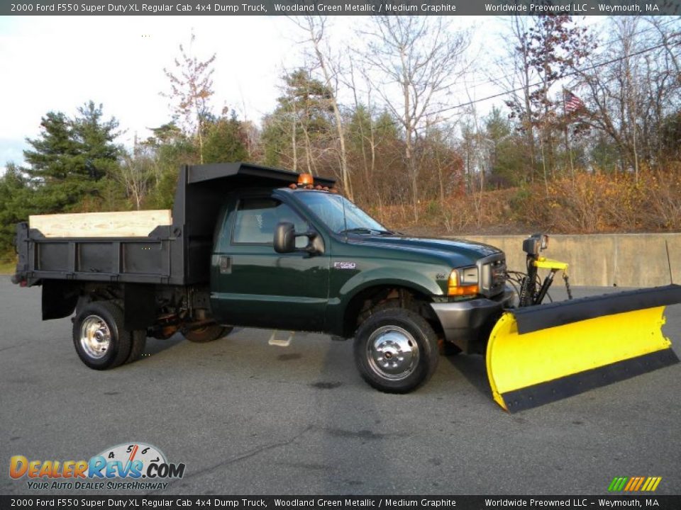 2000 Ford F550 Super Duty XL Regular Cab 4x4 Dump Truck Woodland Green Metallic / Medium Graphite Photo #13